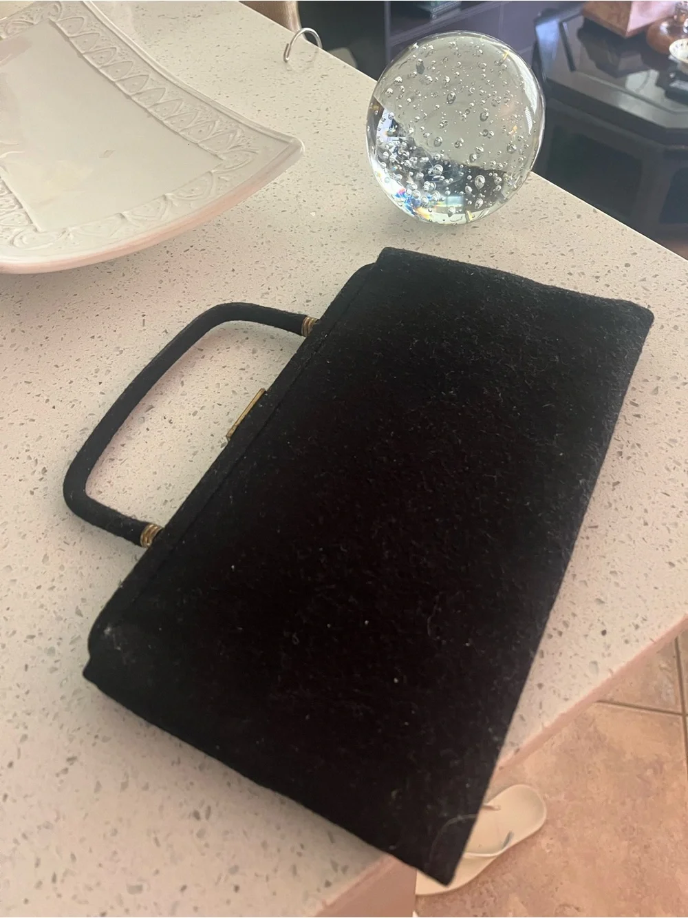 Vintage Black Velvet Top-Handle Evening Bag